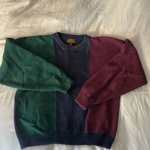 Eddie Bauer Mens Colorblock Cosby Striped Sweater Size Large Green 90s VINTAGE